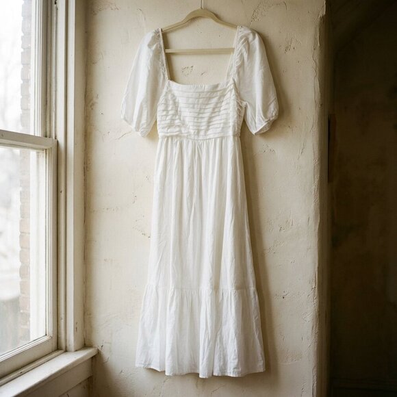 NWT By The River White Flowy Midi Dress | Spring Picnic Boho Cottagecore M - Picture 4 of 9